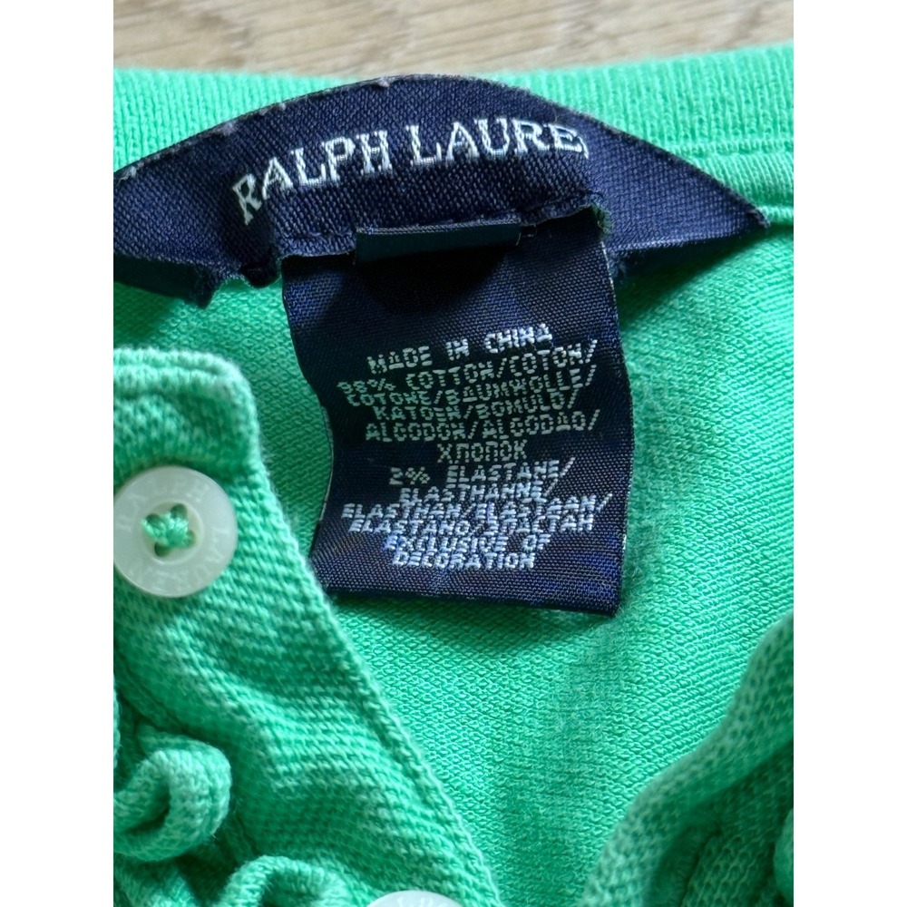 Euc Baby Girls Ralph Lauren green polo short sleeve stretch ruffle collar sz 24M - Picture 4 of 7